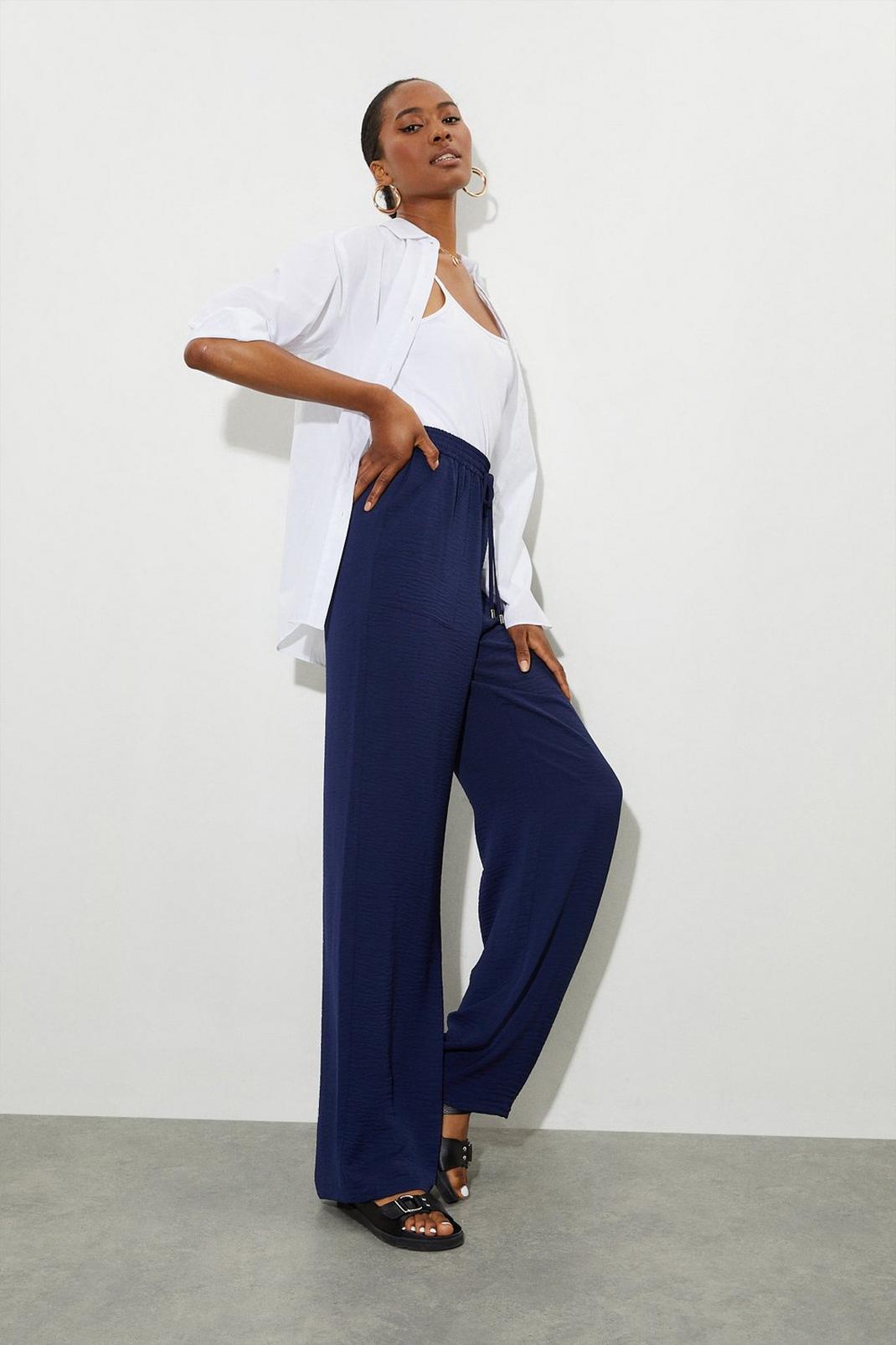 Navy Tall Washed Twill Wide Leg Trousers image number 1