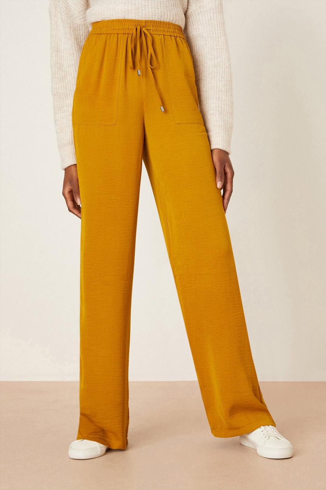 Ochre Tall Washed Twill Wide Leg Trousers image number 1