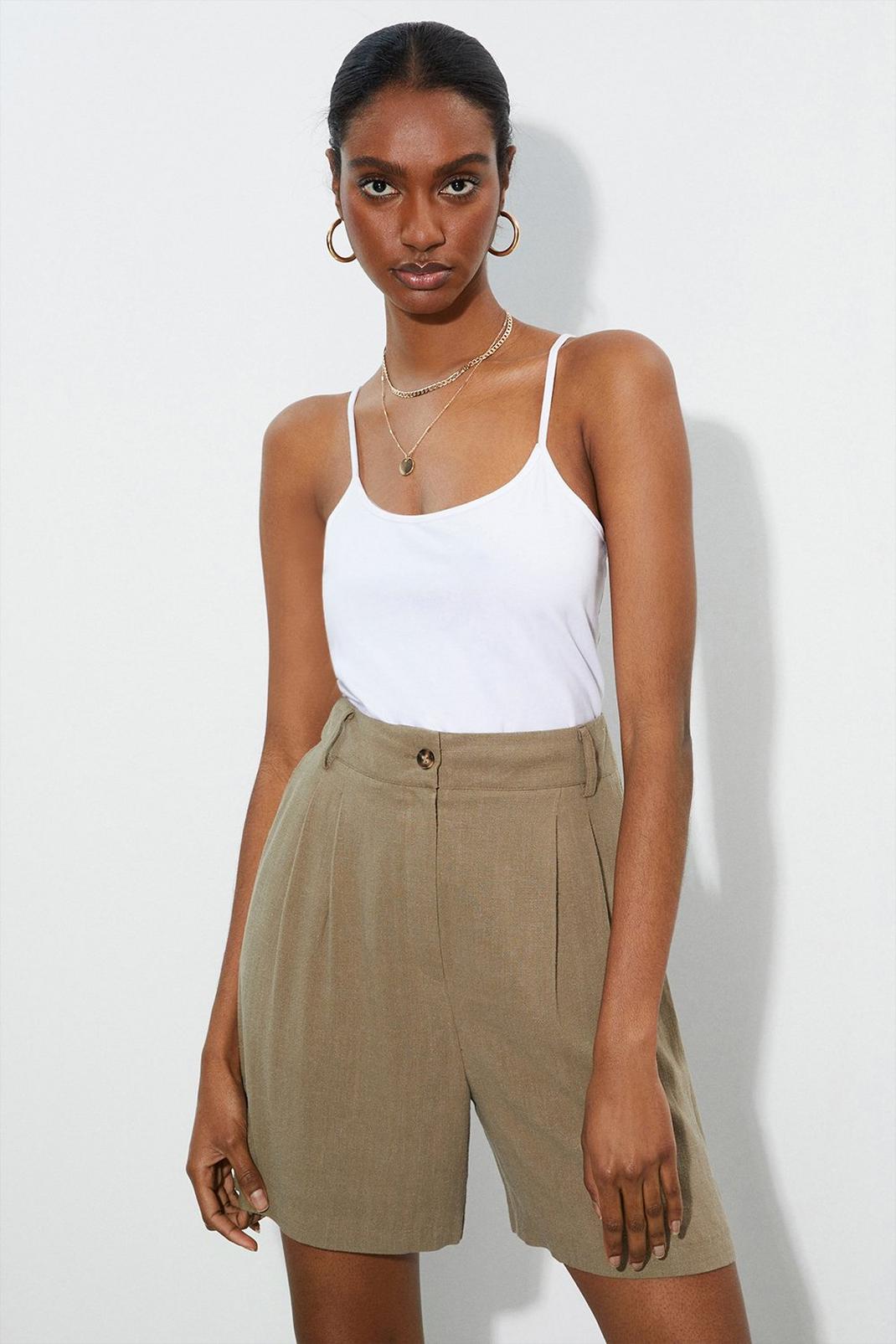Khaki Tall Linen Look Bermuda Shorts image number 1