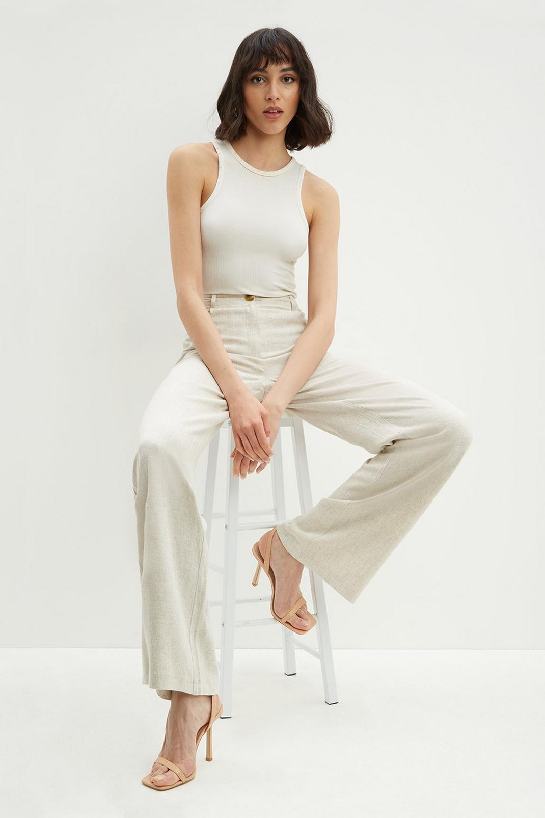 Neutral Tall Linen Look Wide Leg Trousers image number 1