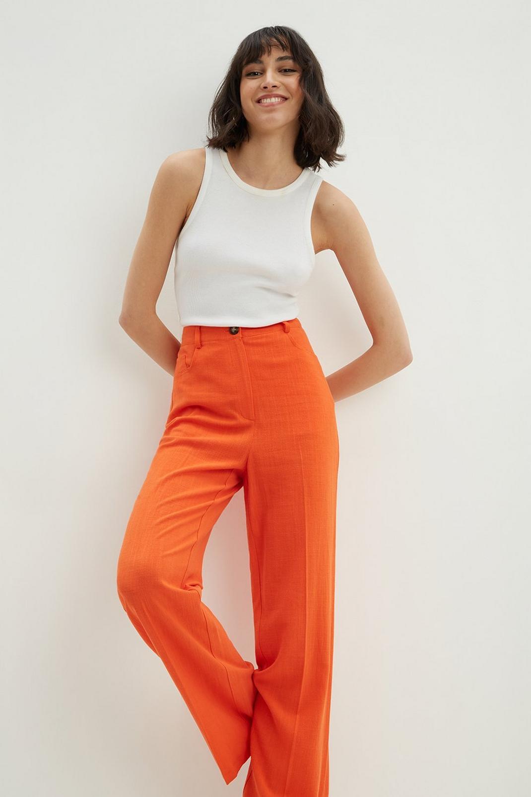 Orange Tall Linen Look Wide Leg Trousers image number 1