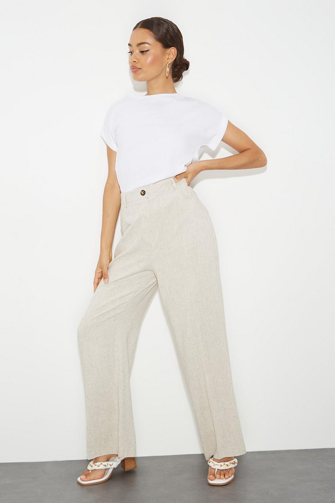 Neutral Petite Linen Look Wide Leg Trousers image number 1