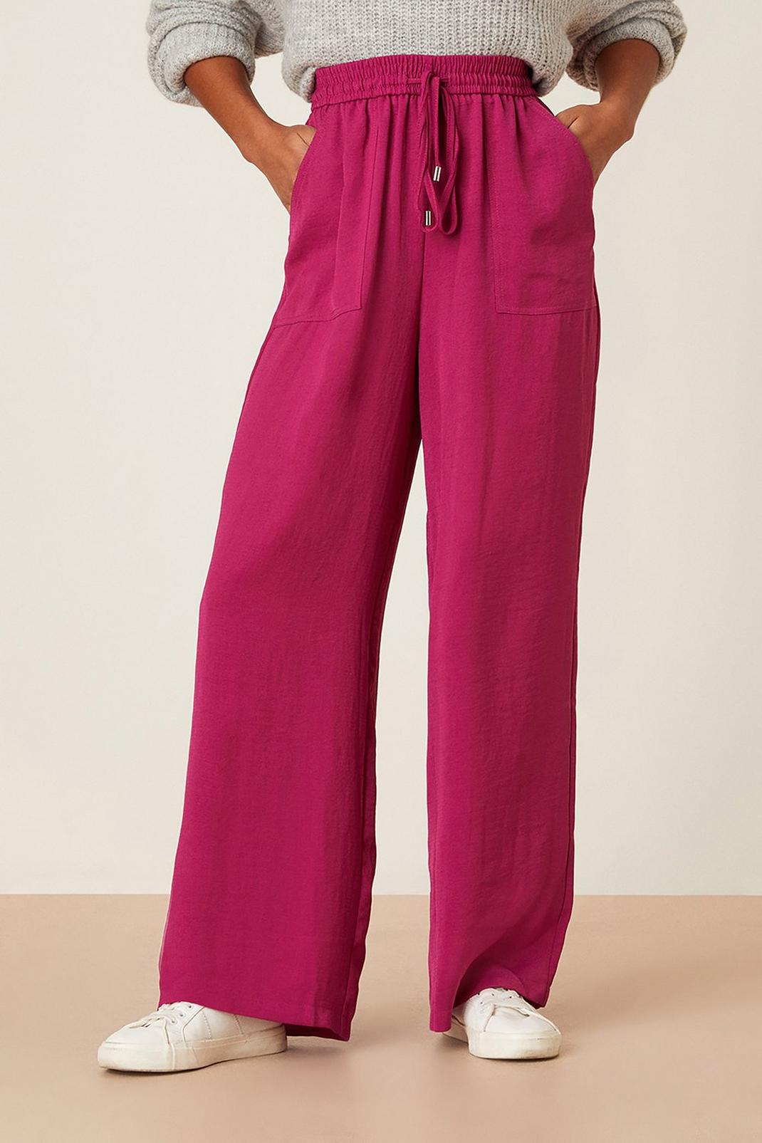 Magenta Petite Washed Twill Wide Leg Trousers image number 1