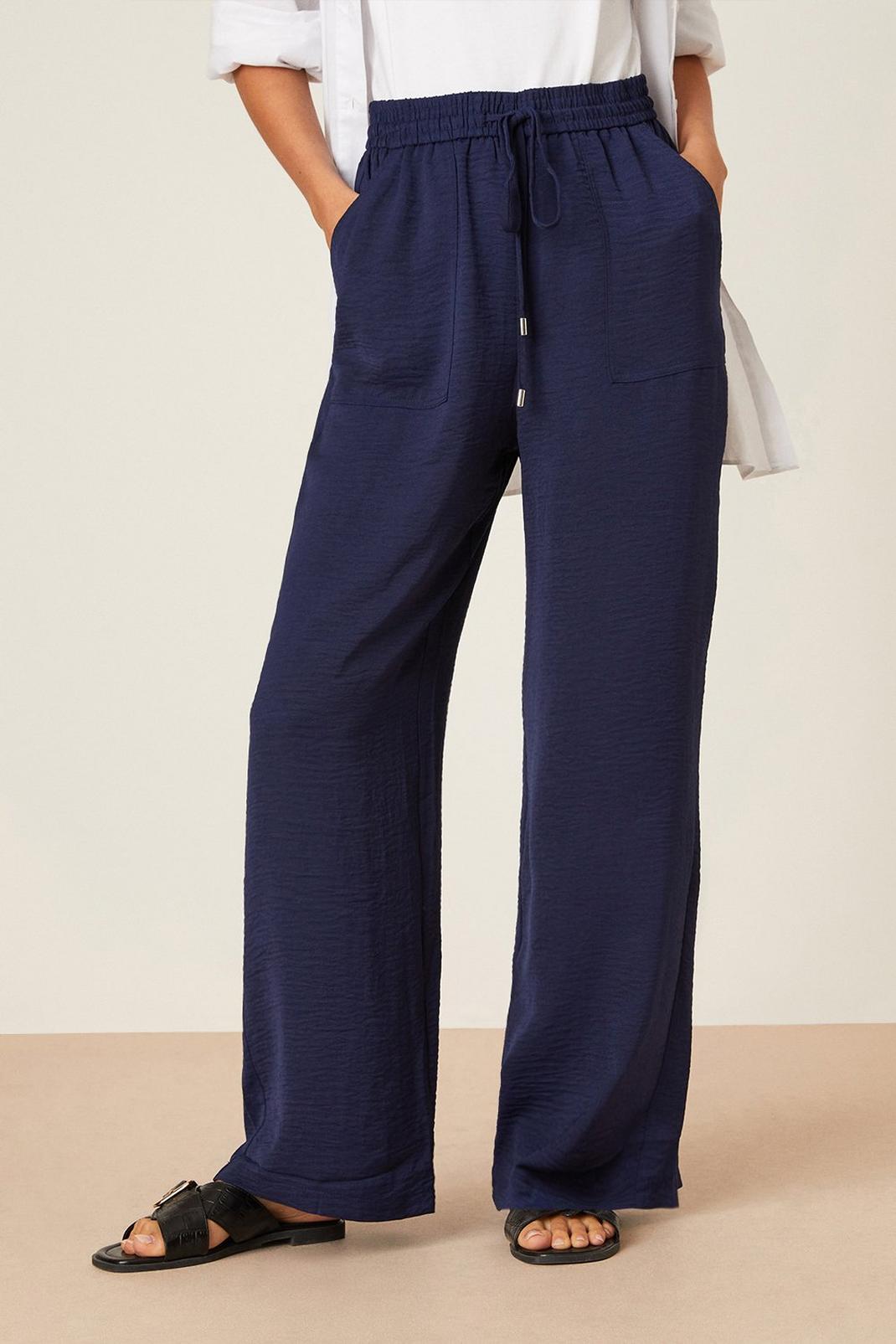 Navy Petite Washed Twill Wide Leg Trousers image number 1
