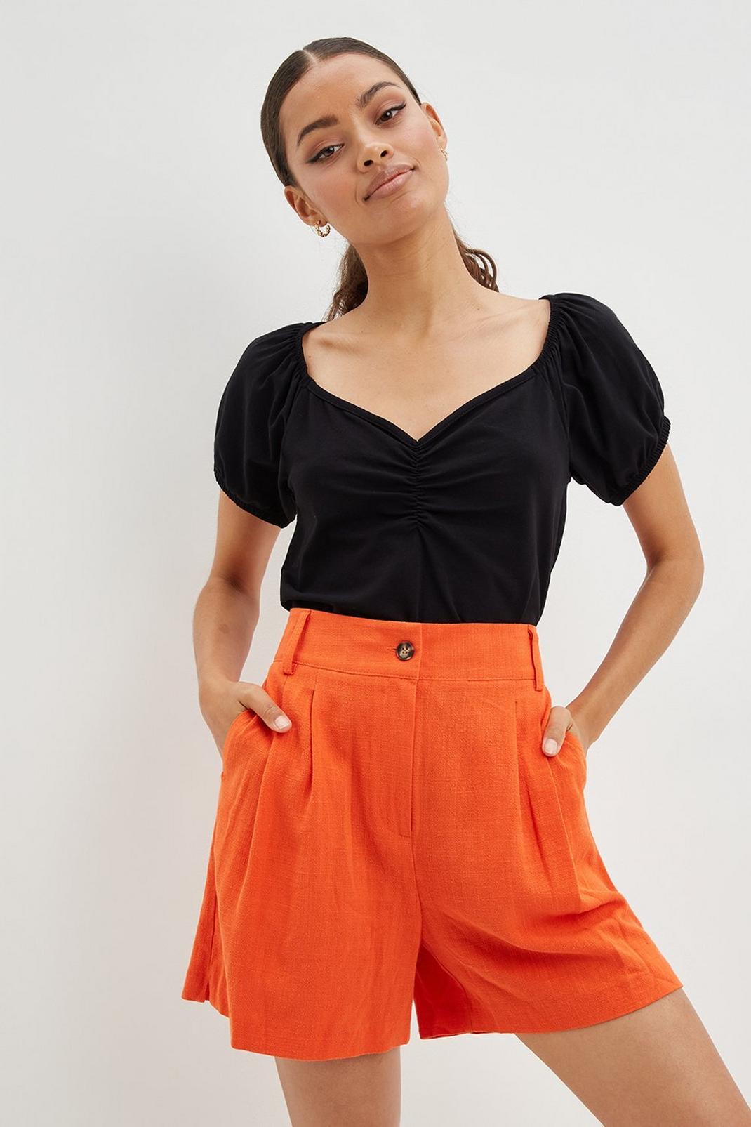 Orange Petite Linen Look Bermuda Shorts image number 1