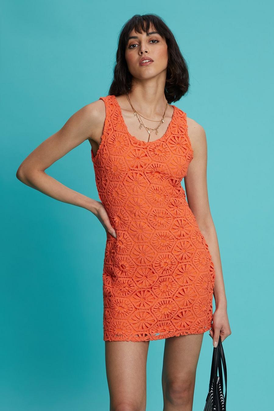 Sleeveless Scoop Neck Crochet Mini Dress