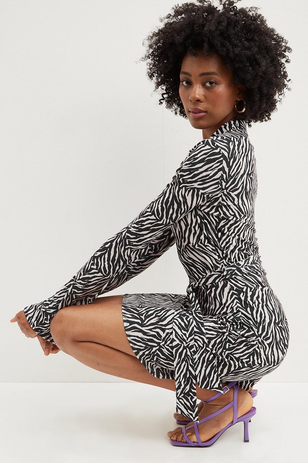 Multi Tall Animal Print Belted Shirt Dress image number 1
