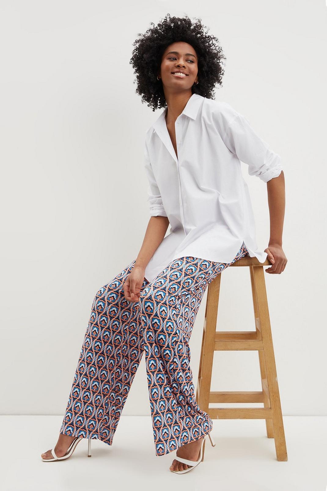 Multi Tall Geo Co-Ord Flare Trousers image number 1
