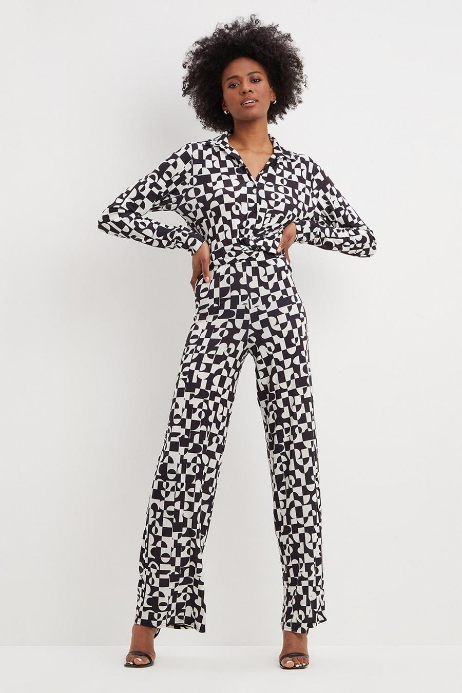 Tall Mono Geo Co-Ord Flare Trousers