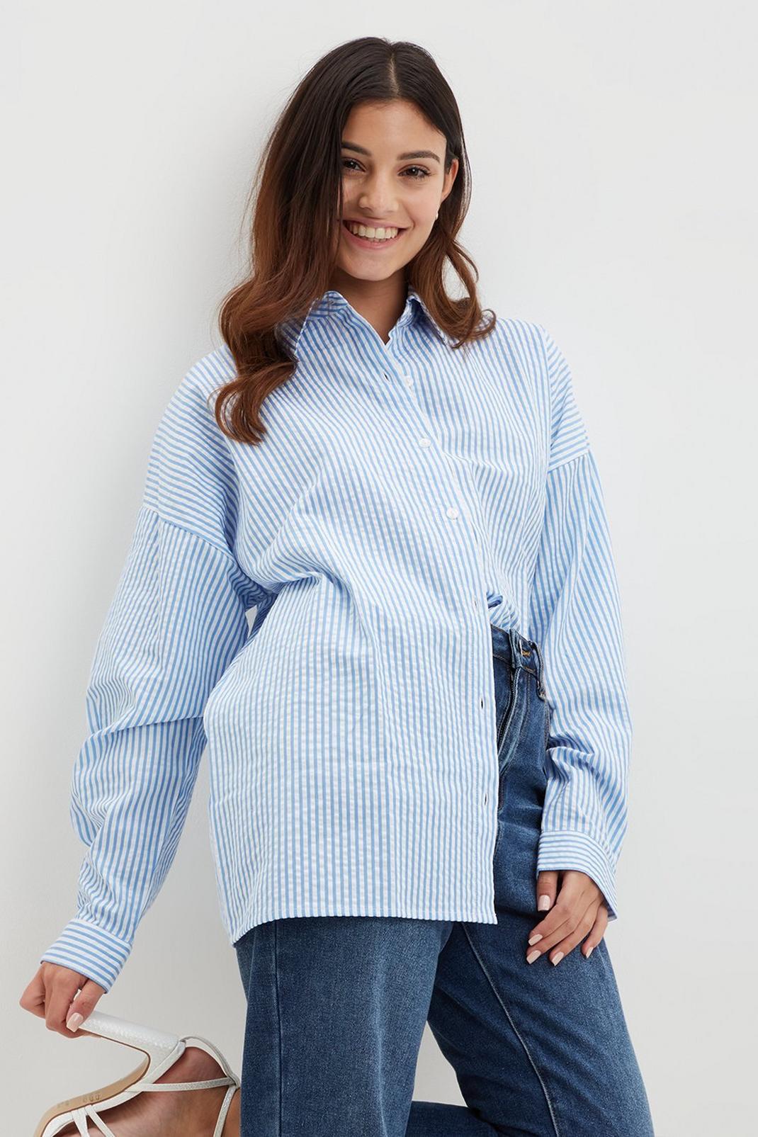 Blue Petite Seersucker Stripe Shirt image number 1