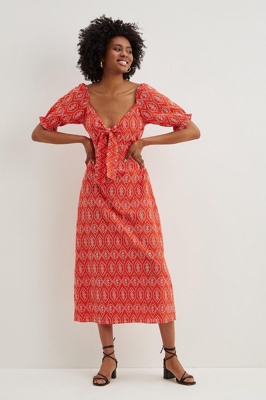 Tall Broderie Tie Front Midi Dress