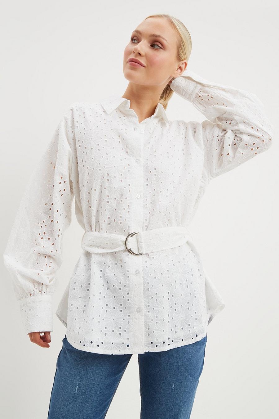 Petite Broderie Belted Shirt