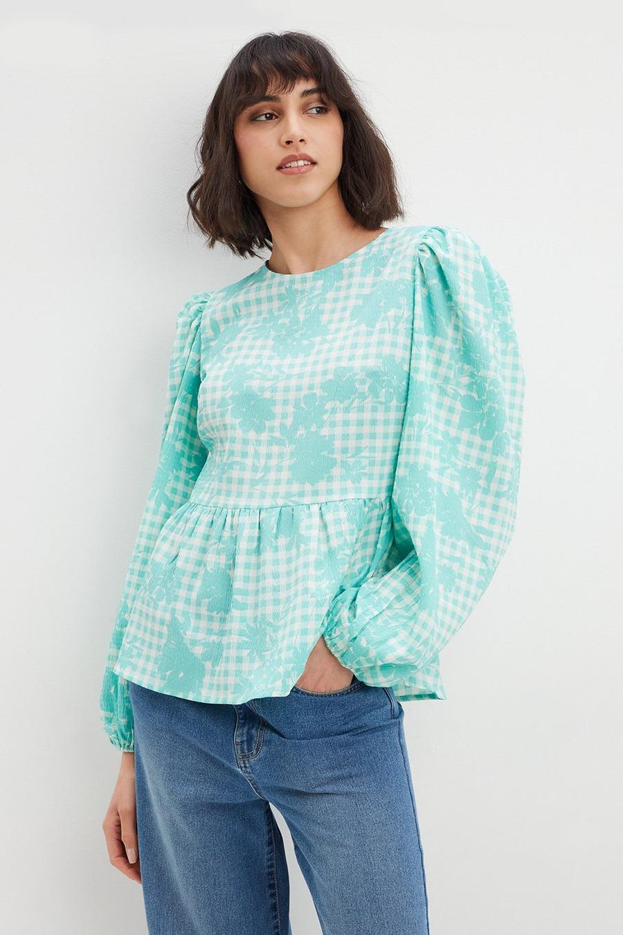 Tall Floral Gingham Tie Back Top