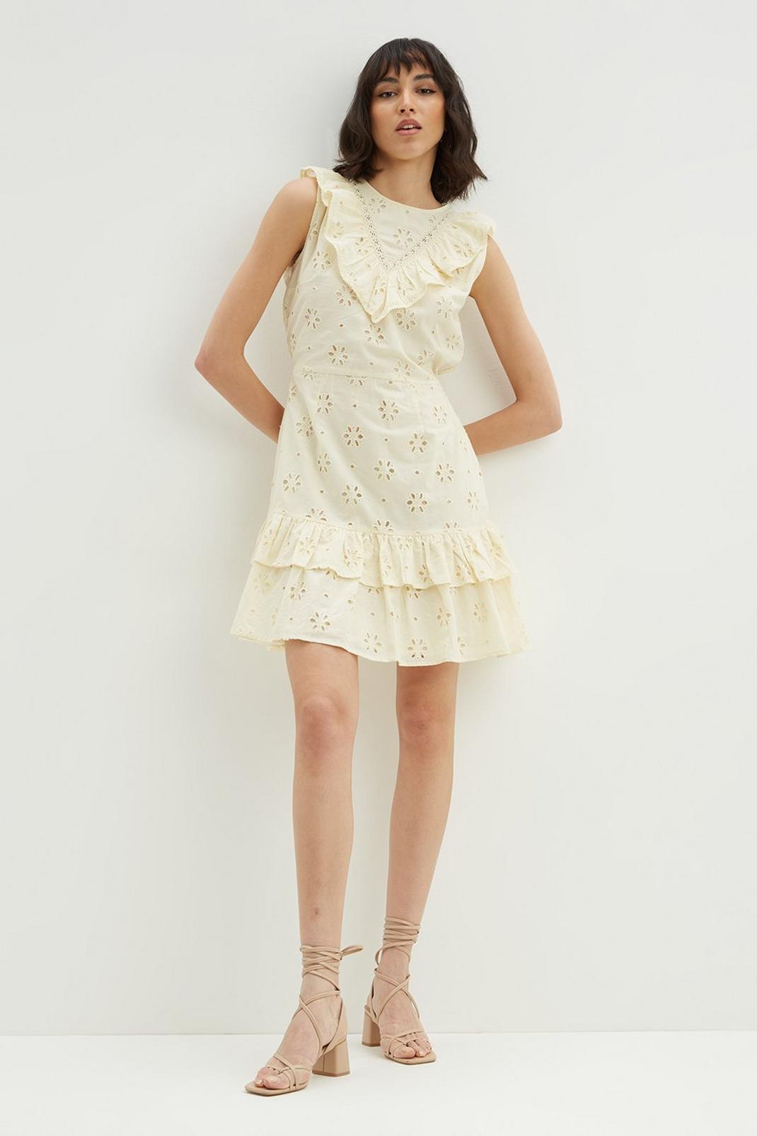 Ivory Tall Broderie Frill Hem Mini Dress image number 1