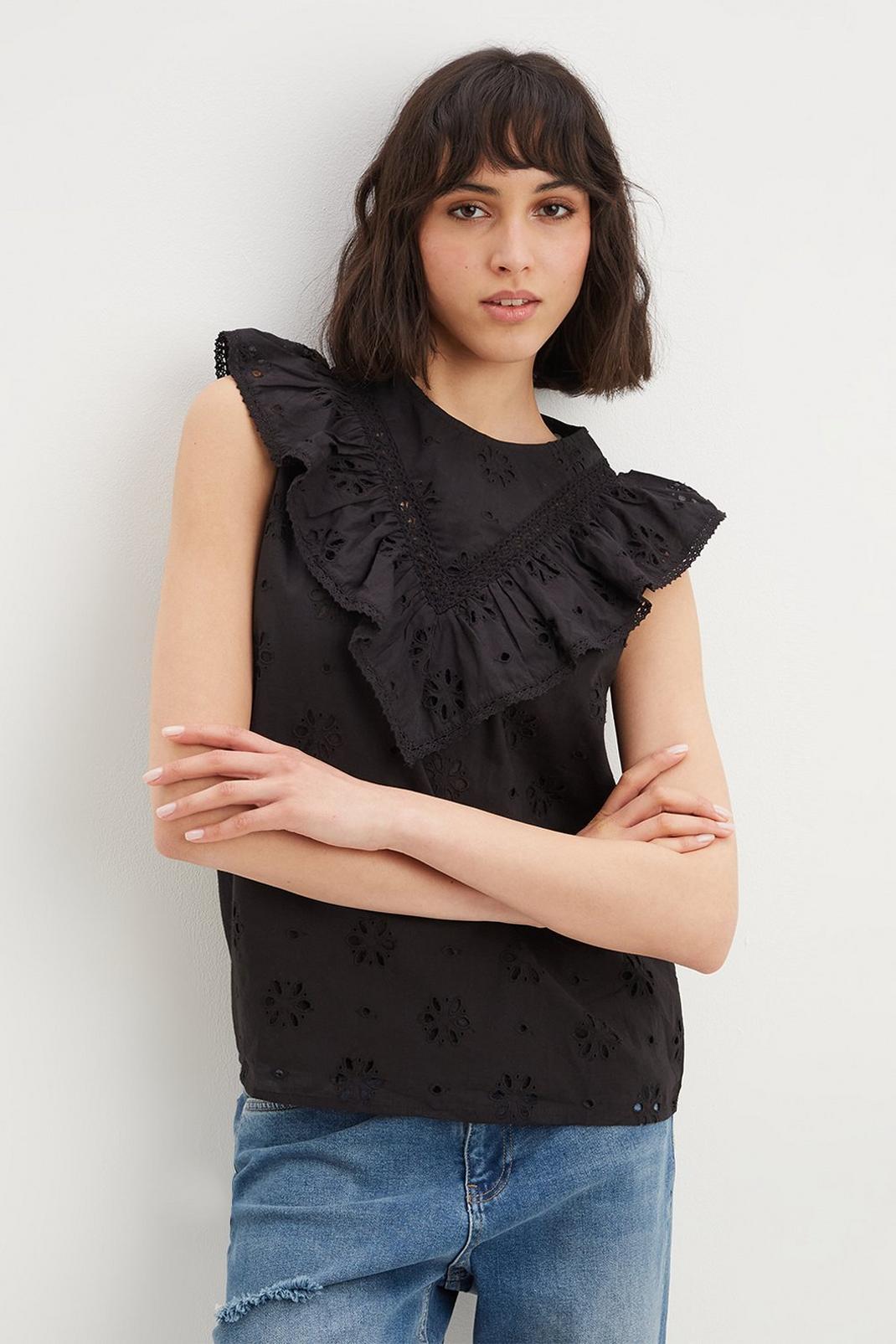 Tall Broderie Ruffle Shell Top image number 1