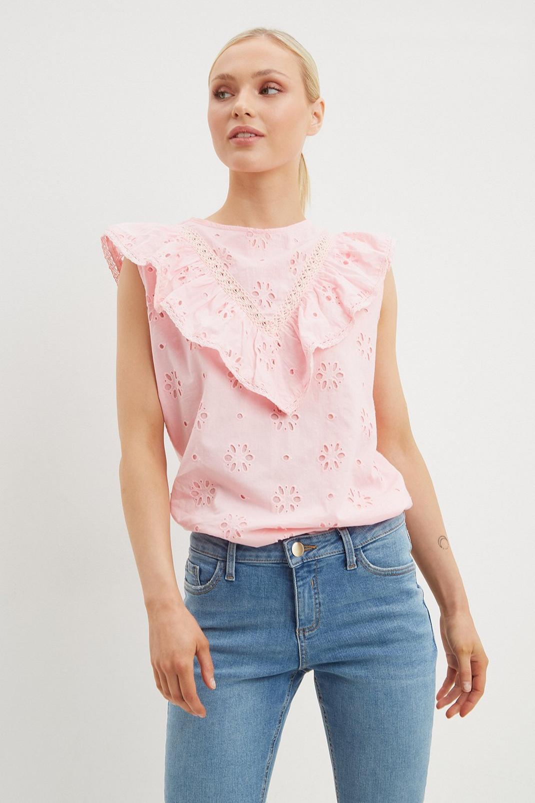 Soft pink Petite Broderie Ruffle Shell Top image number 1