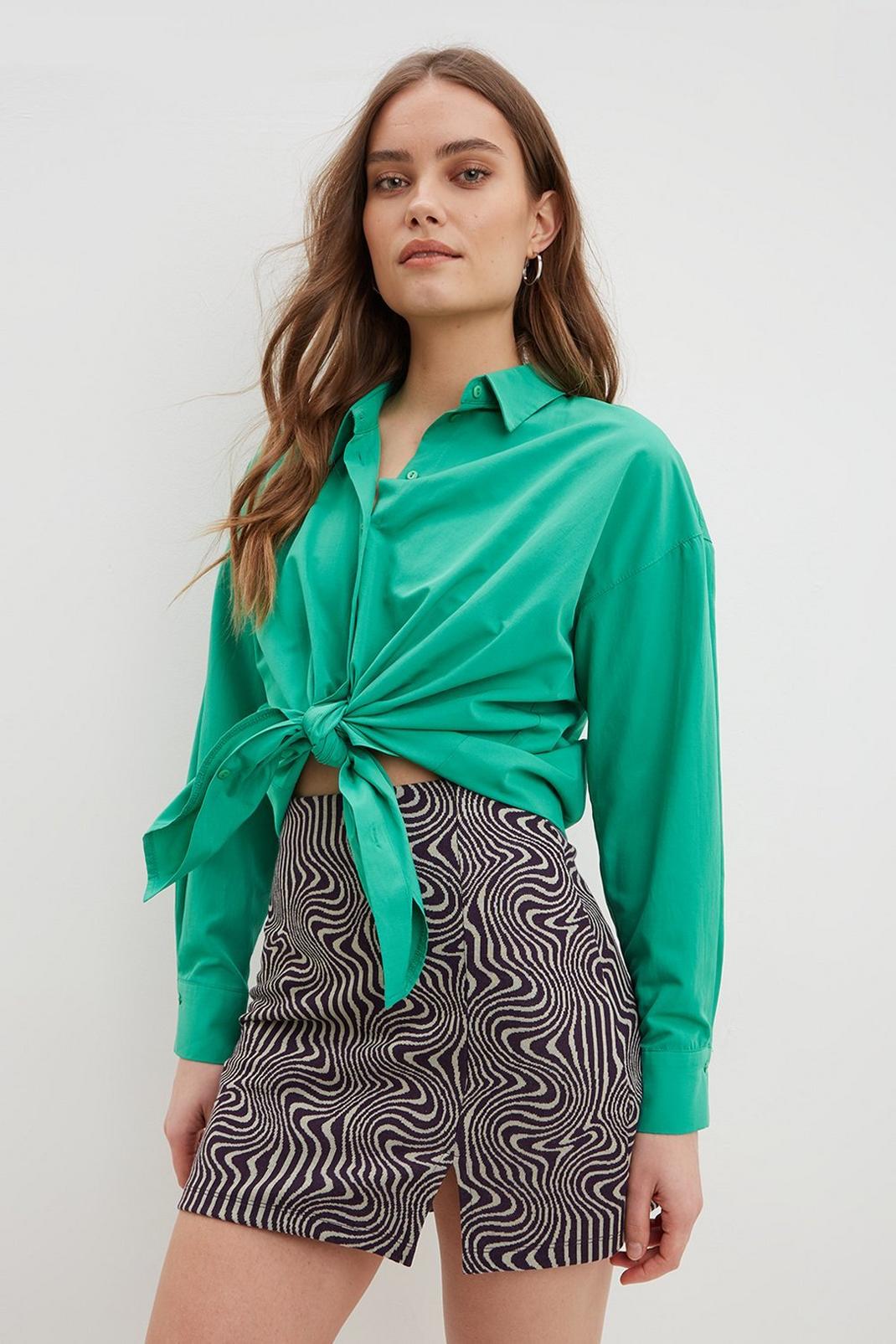 Green Swirl Jacquard Mini Skirt image number 1