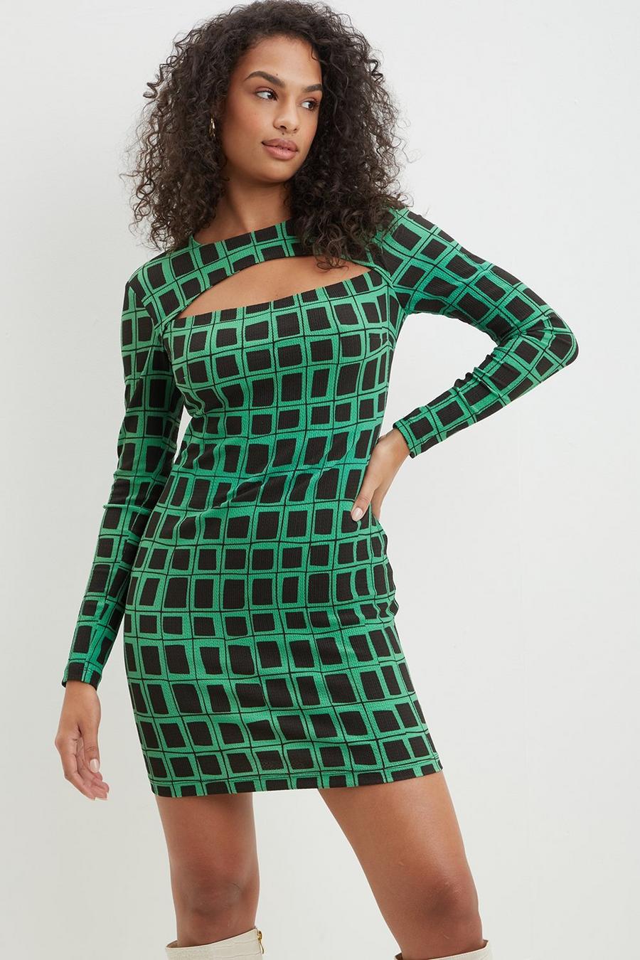 Green Geo Textured Mini Dress