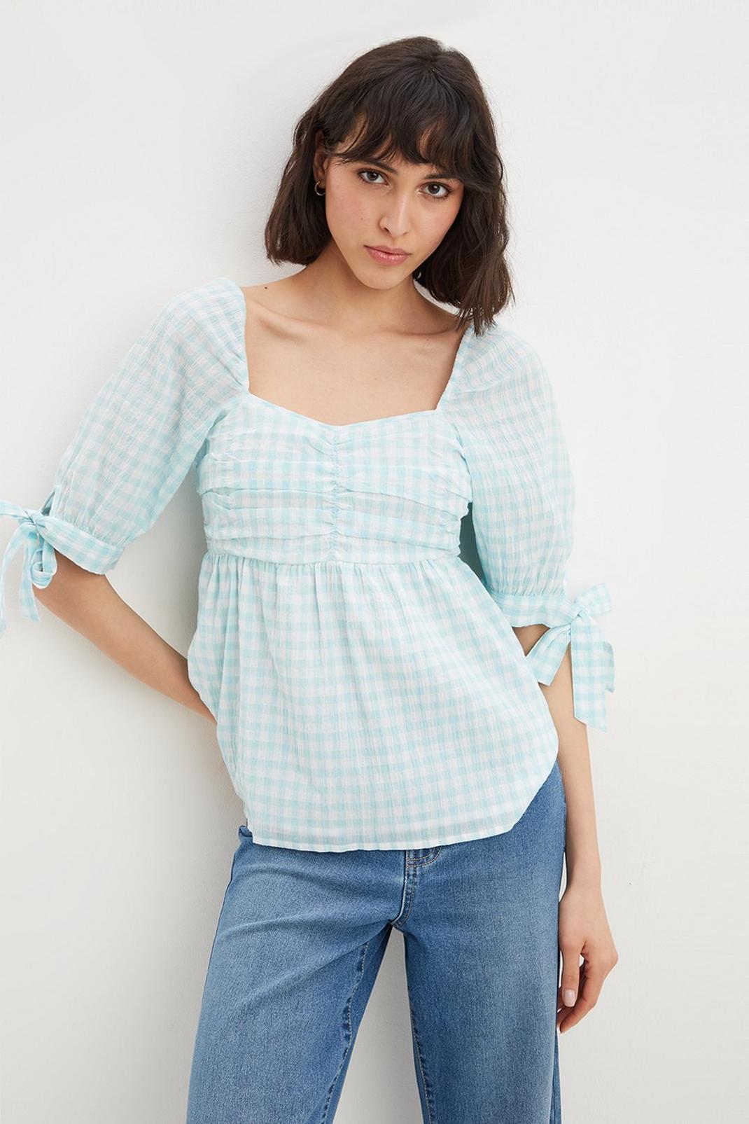 Multi Tall Check Babydoll Frill Top image number 1