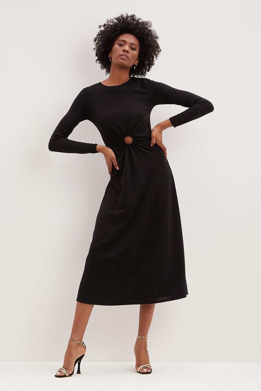 Tall Black Ring Detail Cut Out Midi Dress image number 1