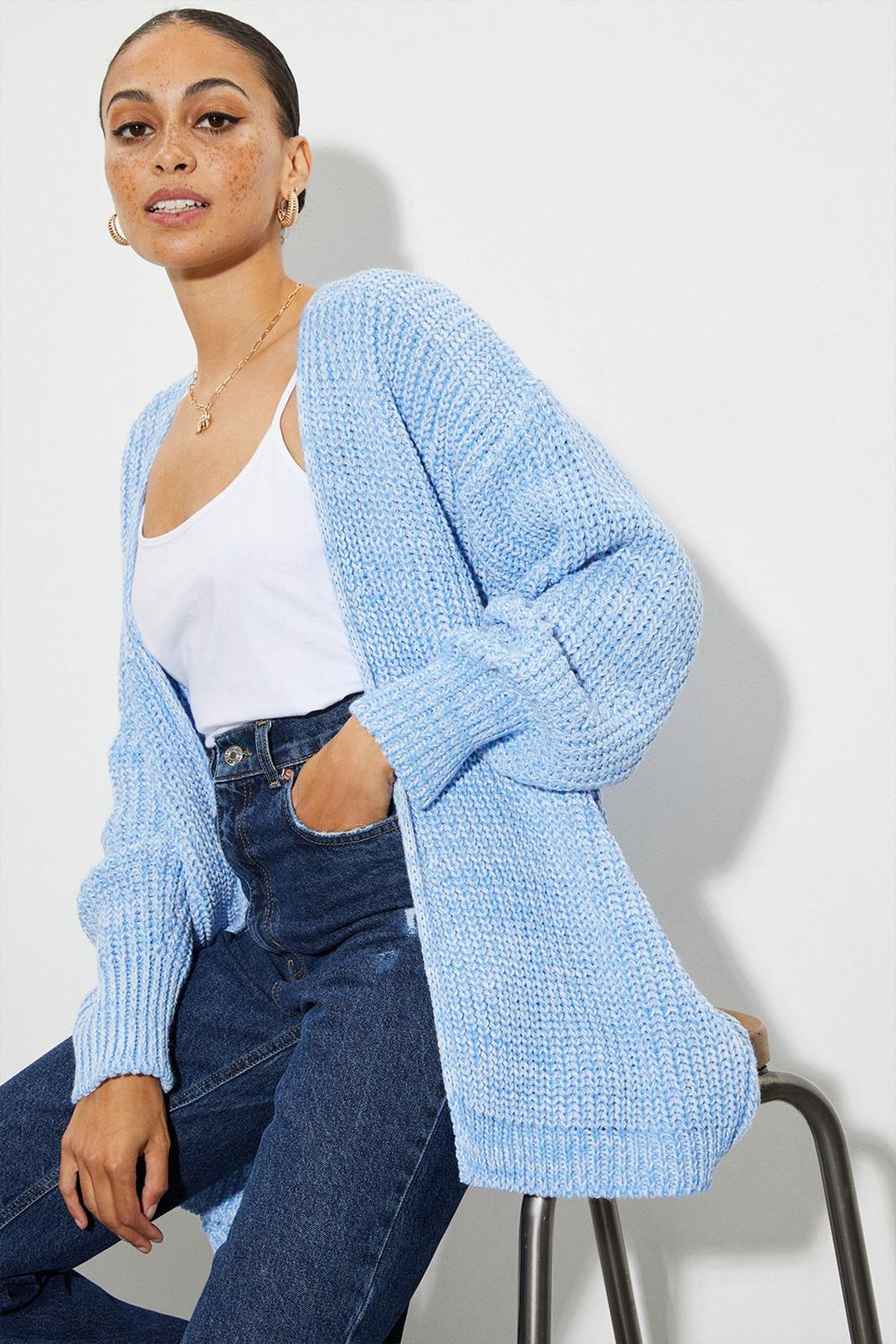 Blue Knitted Chunky Midi Cardigan image number 1