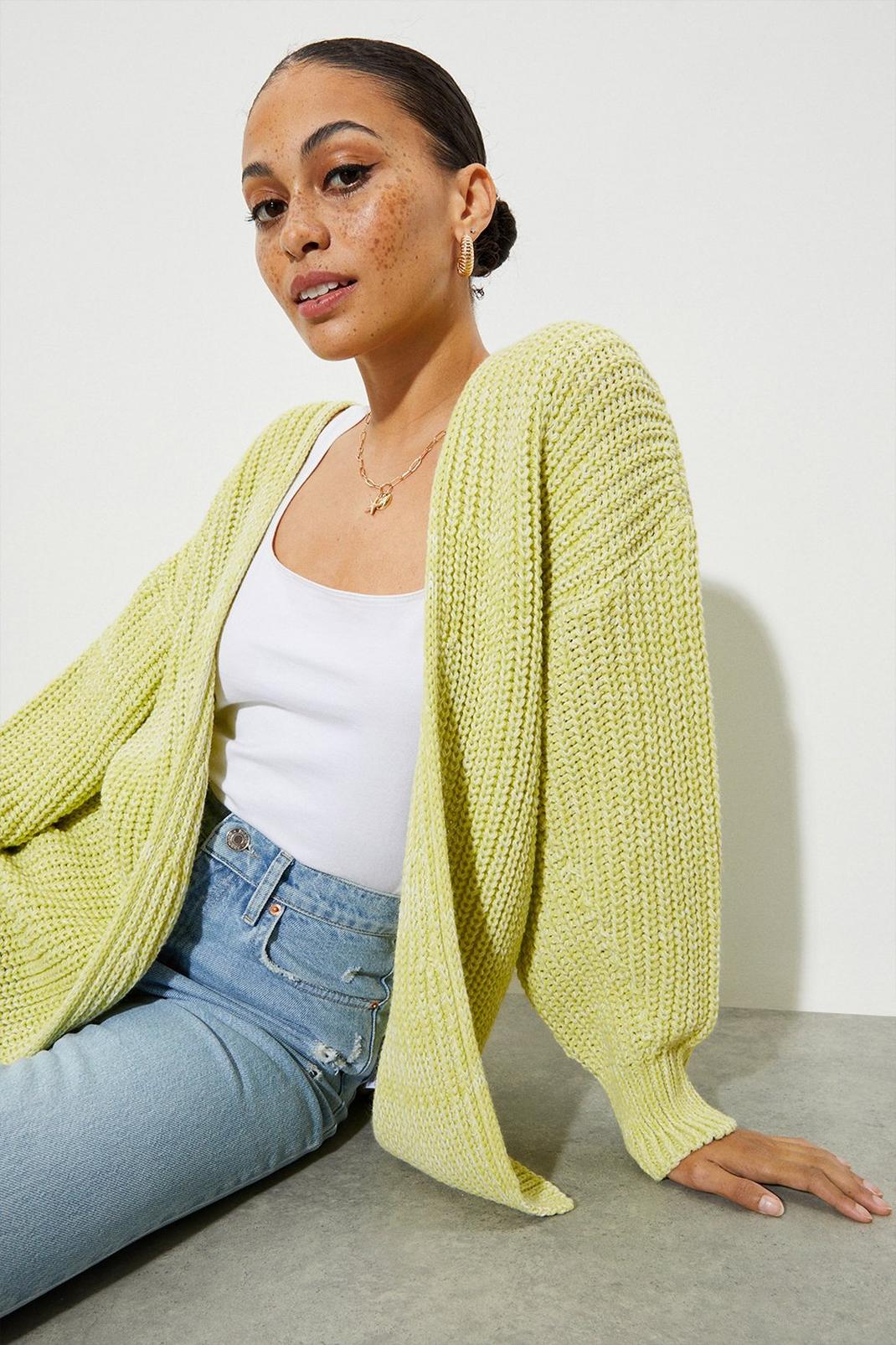 Lime Knitted Chunky Midi Cardigan image number 1