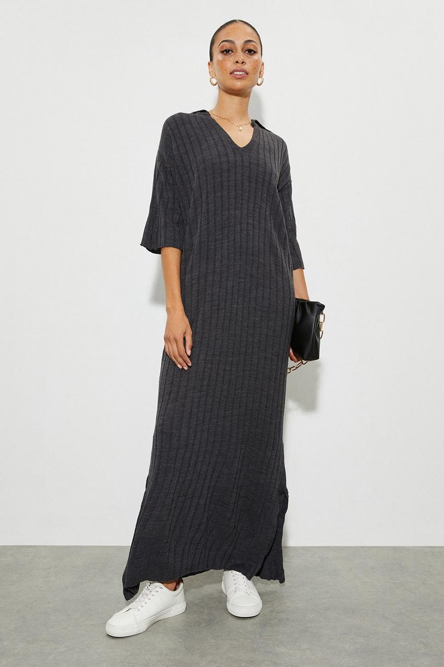 Oversized Collar Knitted Midi Dress