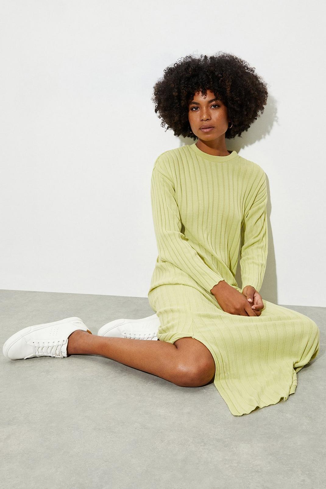 143 Long Sleeve Crew Oversized Knitted Midi Dress image number 2