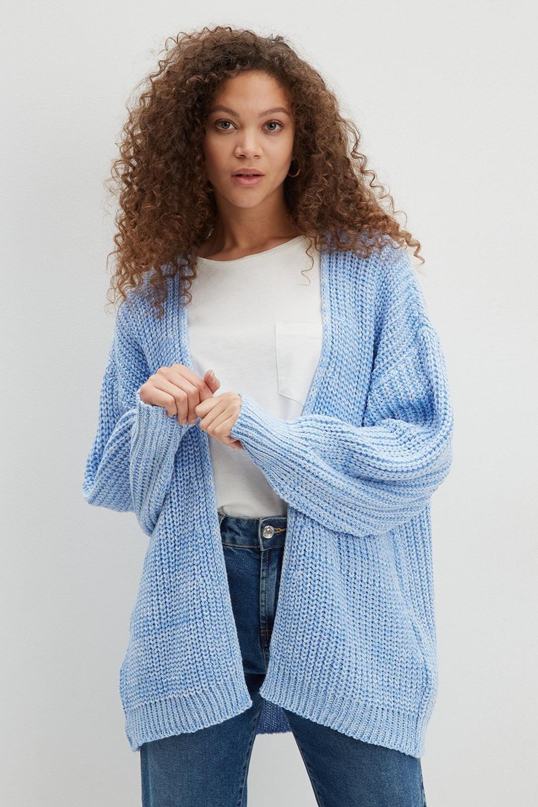 Blue Petite Pink Marl Knitted Chunky Cardigan image number 1