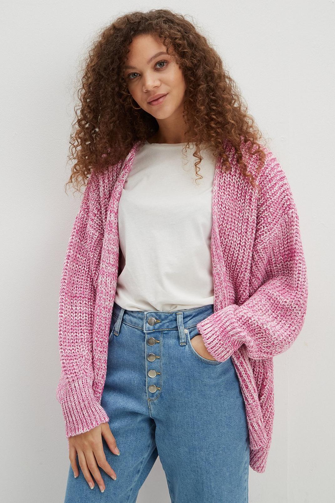 Petite Pink Marl Knitted Chunky Cardigan image number 1
