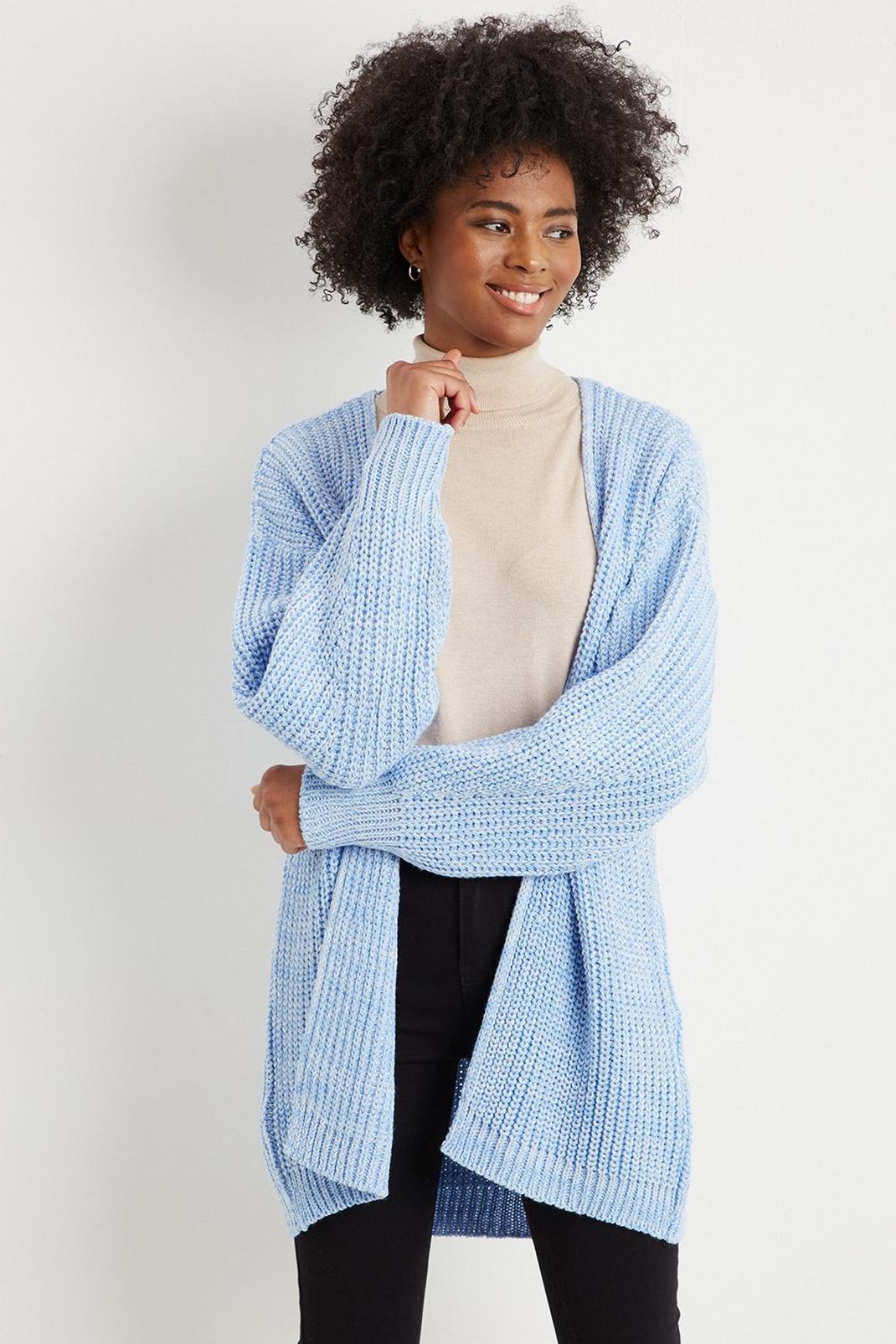 Blue Tall Knitted Chunky Cardigan image number 1