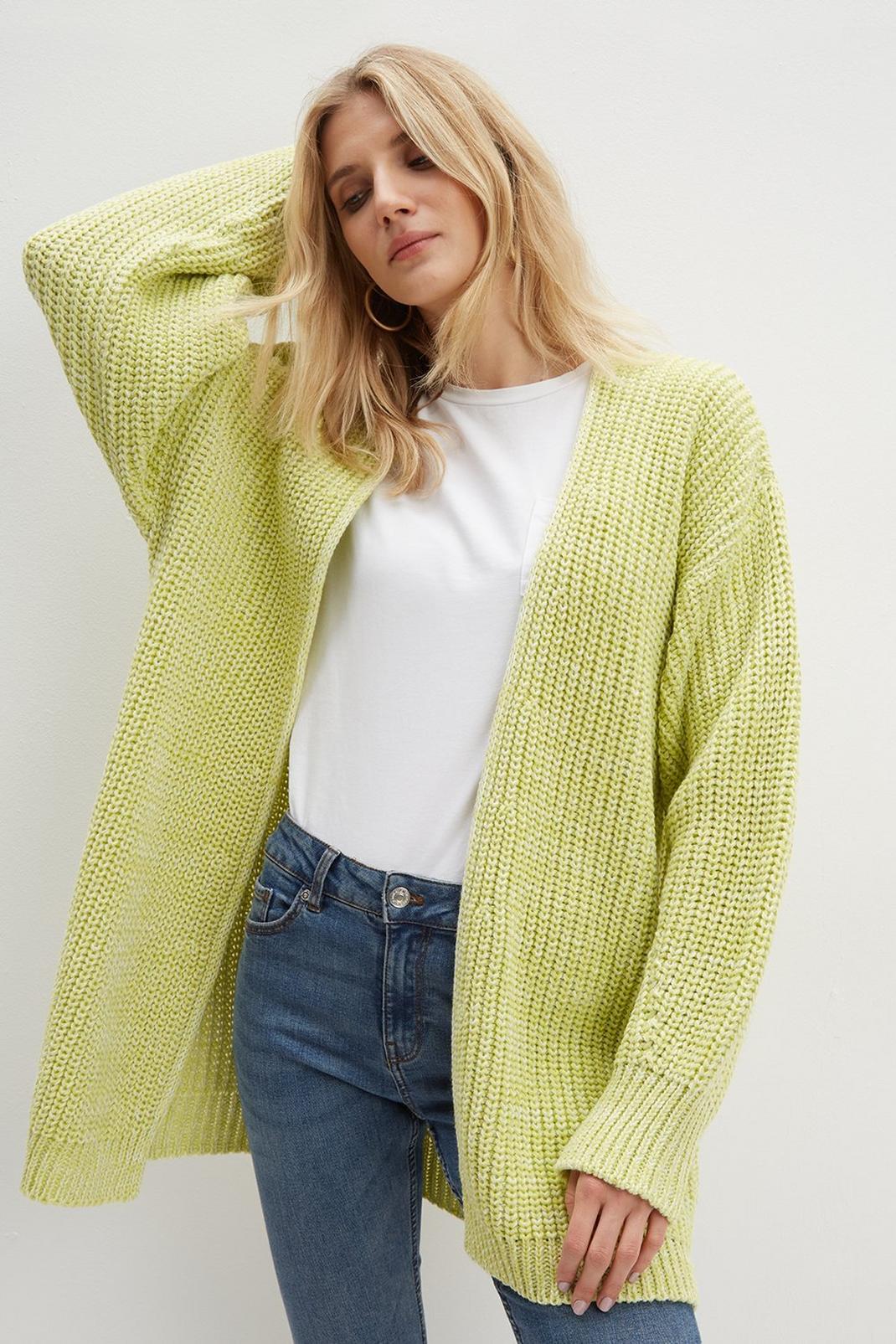Lime Tall Knitted Chunky Cardigan image number 1