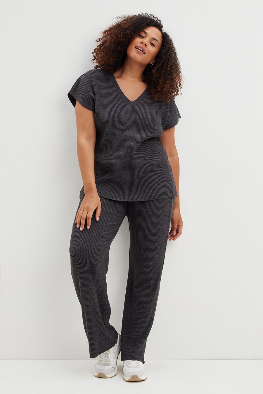 Curve Knitted Ribbed Trousers