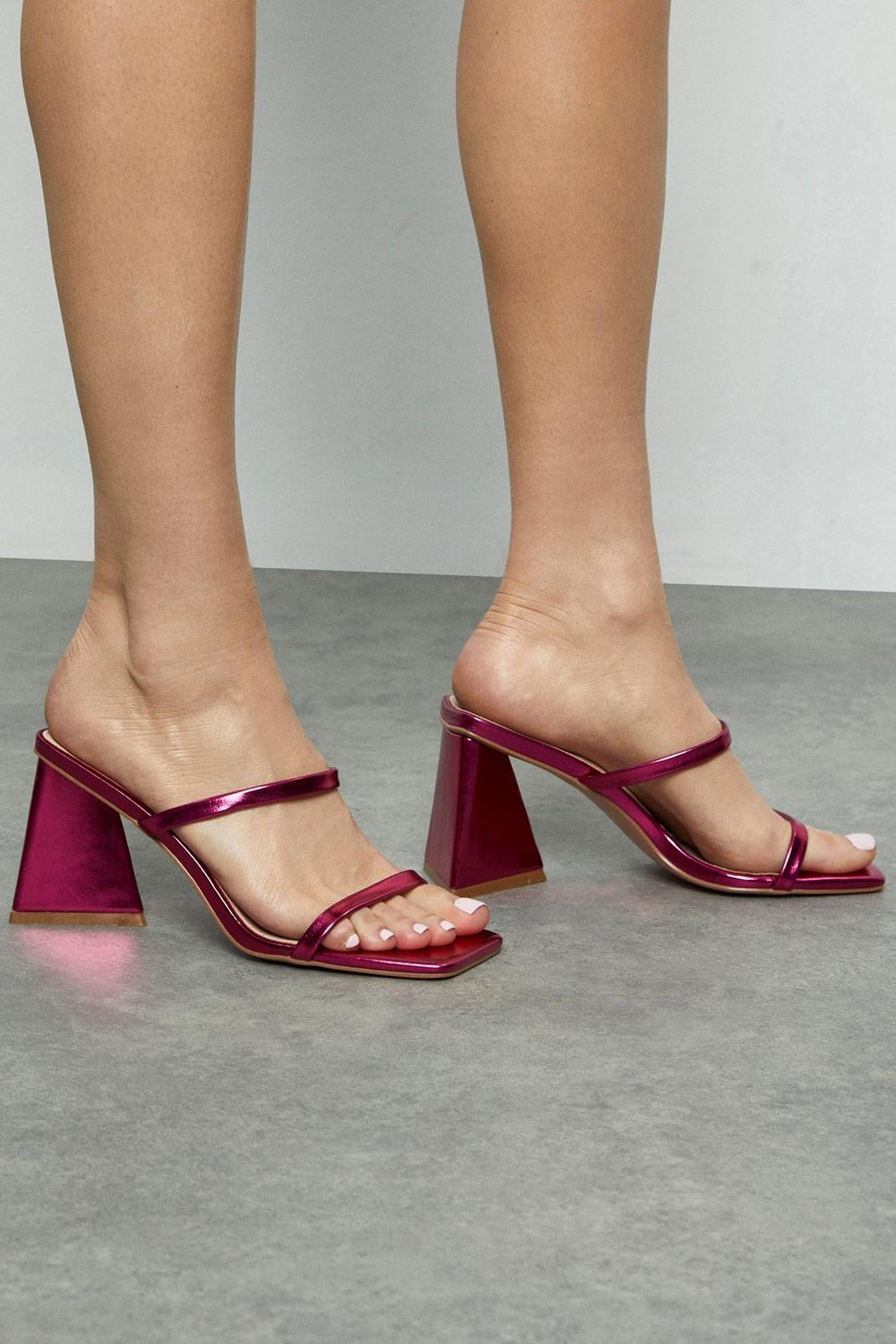 Hot pink Faith: Rita Metallic Block Heel Sandals image number 1
