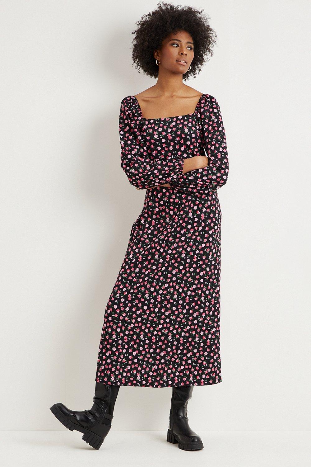 floral print square neck dress