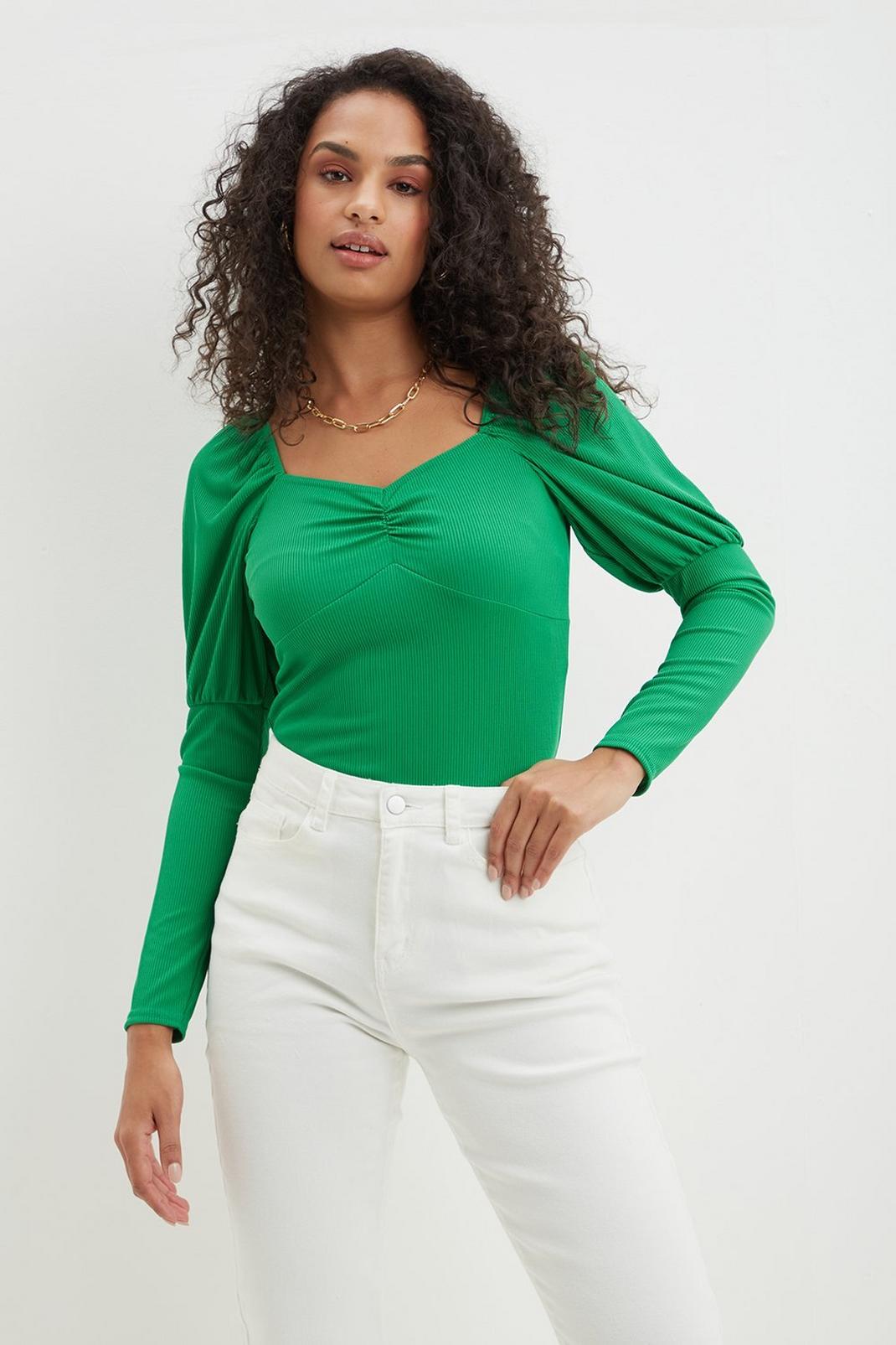 130 Green Volume Sleeve Blouse image number 1