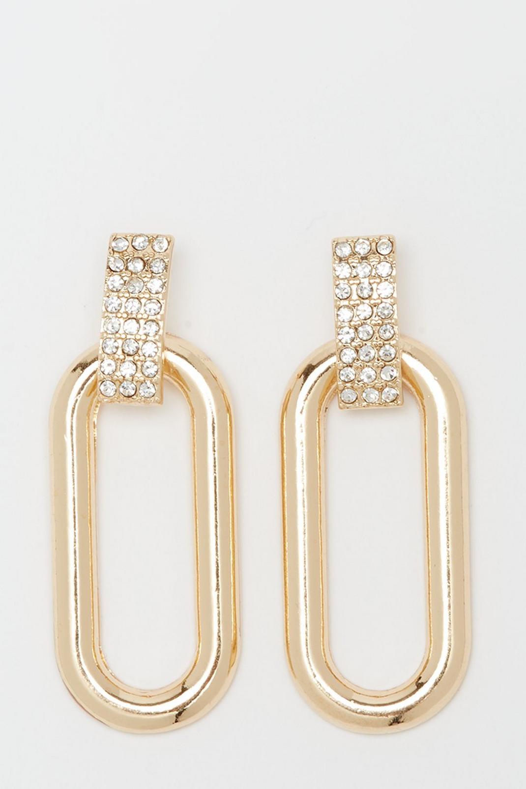 Gold Oval Diamante Earrings image number 1