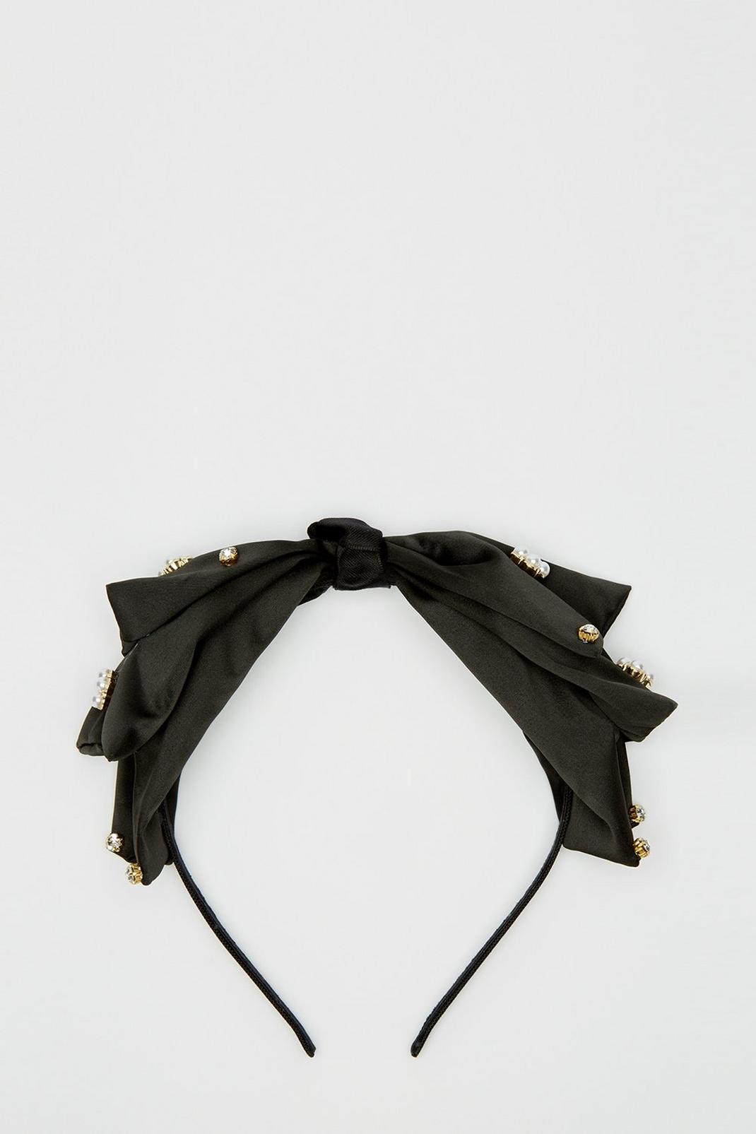 Black Oversized Embellished Bow Headband image number 1
