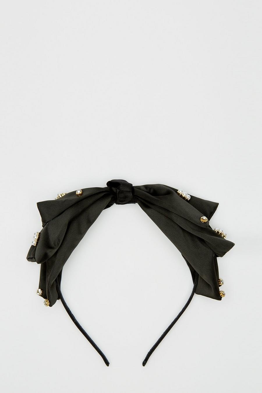 Black Oversized Embellished Bow Headband
