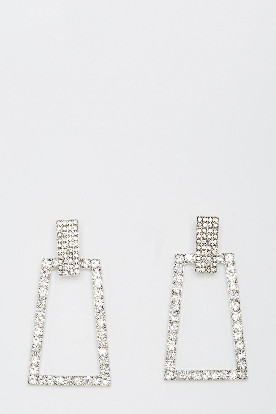 Silver Diamante Rectangle Statement Earrings image number 1