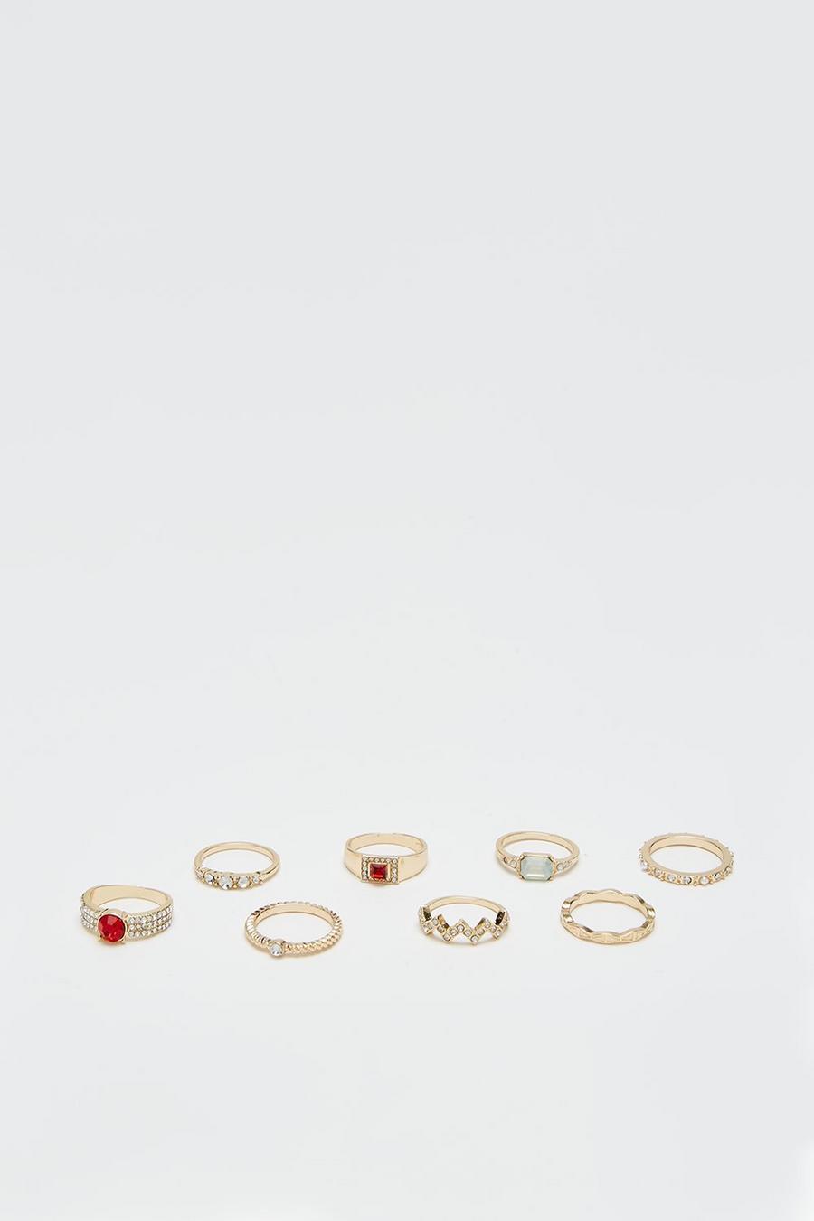 Red Mix Gem Multi Ring Pack