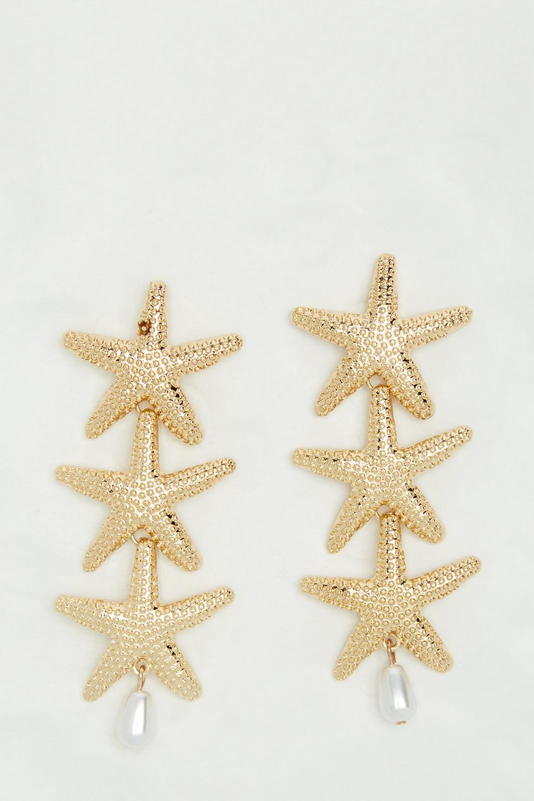 Gold Pearl Starfish Statement Earrings image number 1