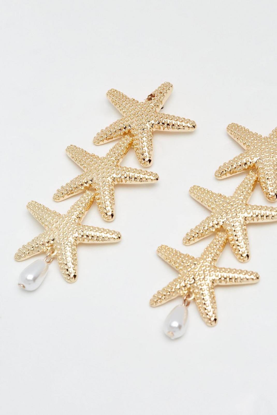 128 Gold Pearl Starfish Statement Earrings  image number 2