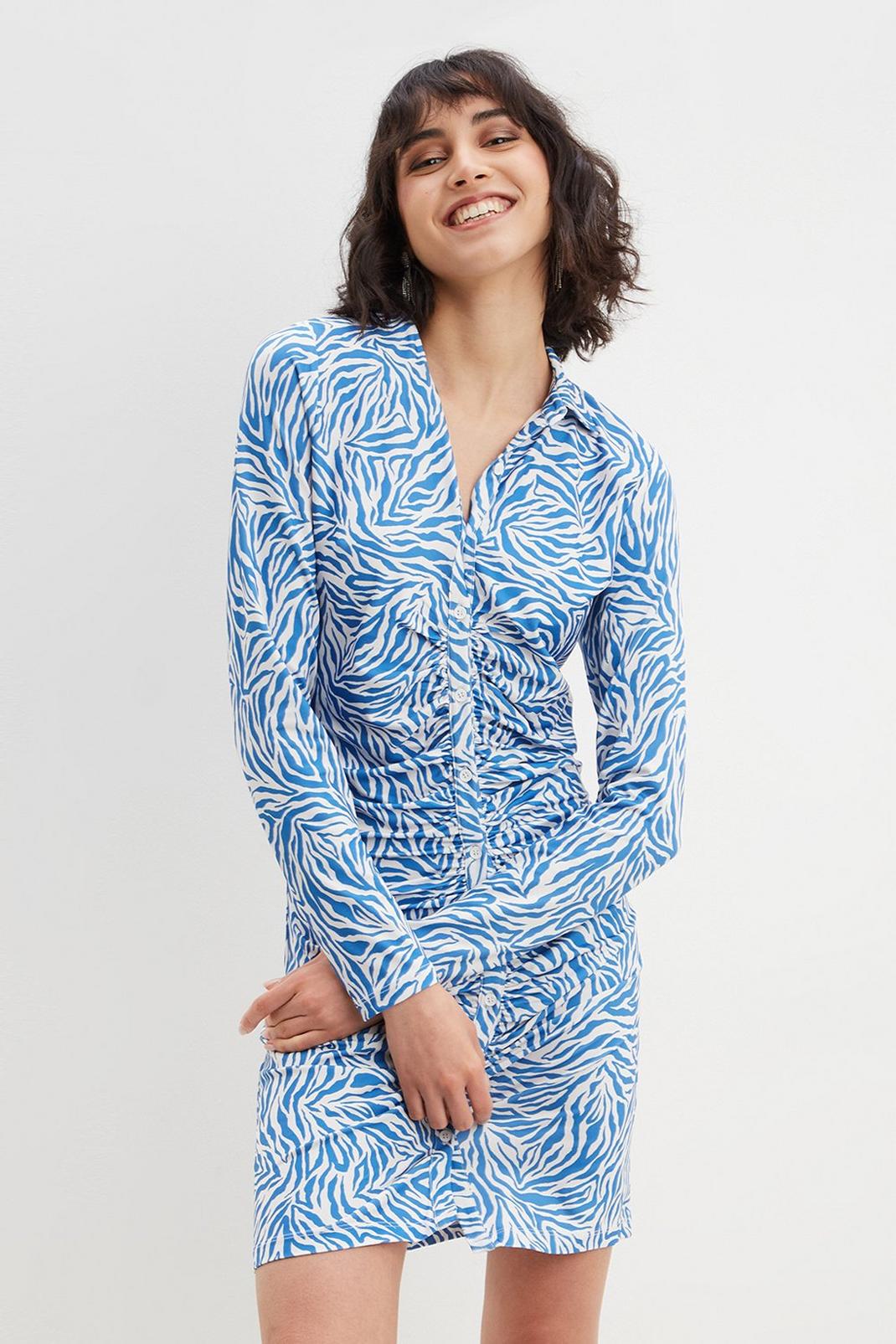 Tall Blue Printed Collar Dress image number 1
