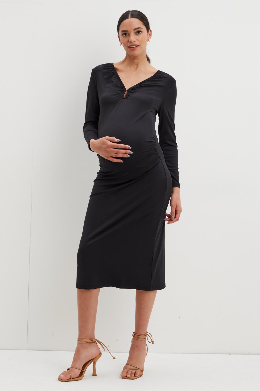 Black Maternity Cut Out Slinky Midi Dress image number 1