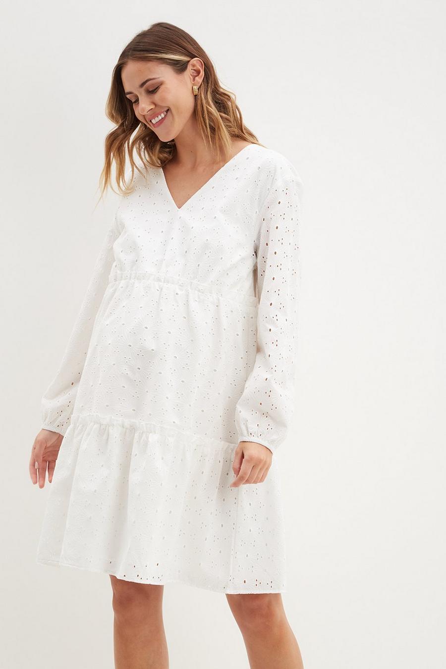 Maternity Broderie Tiered Mini Dress