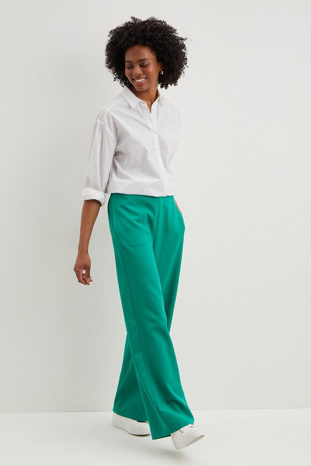 Petite Green Wide Leg Trousers image number 1