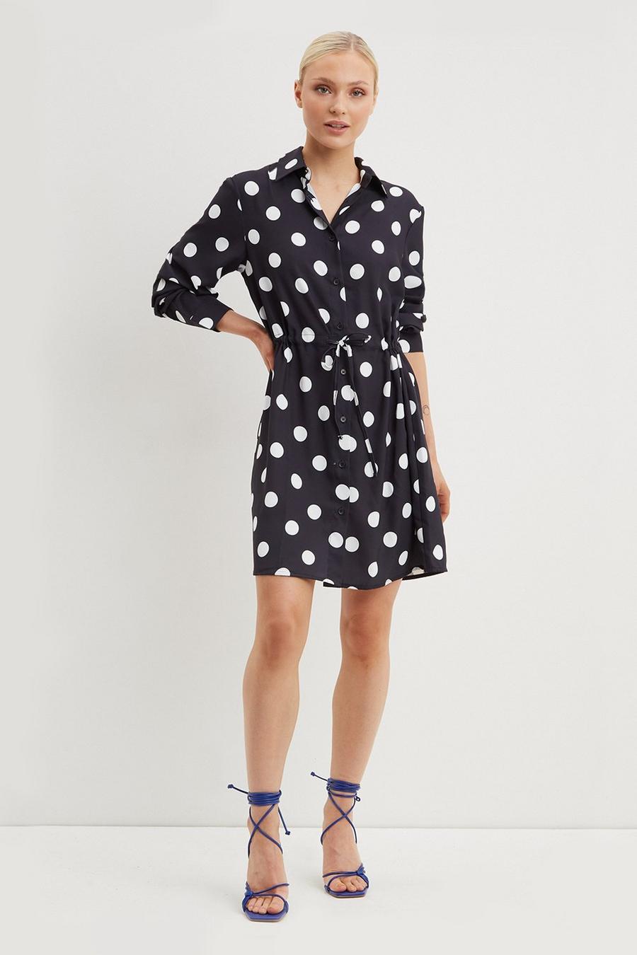Petite Mono Spot Mini Shirt Dress