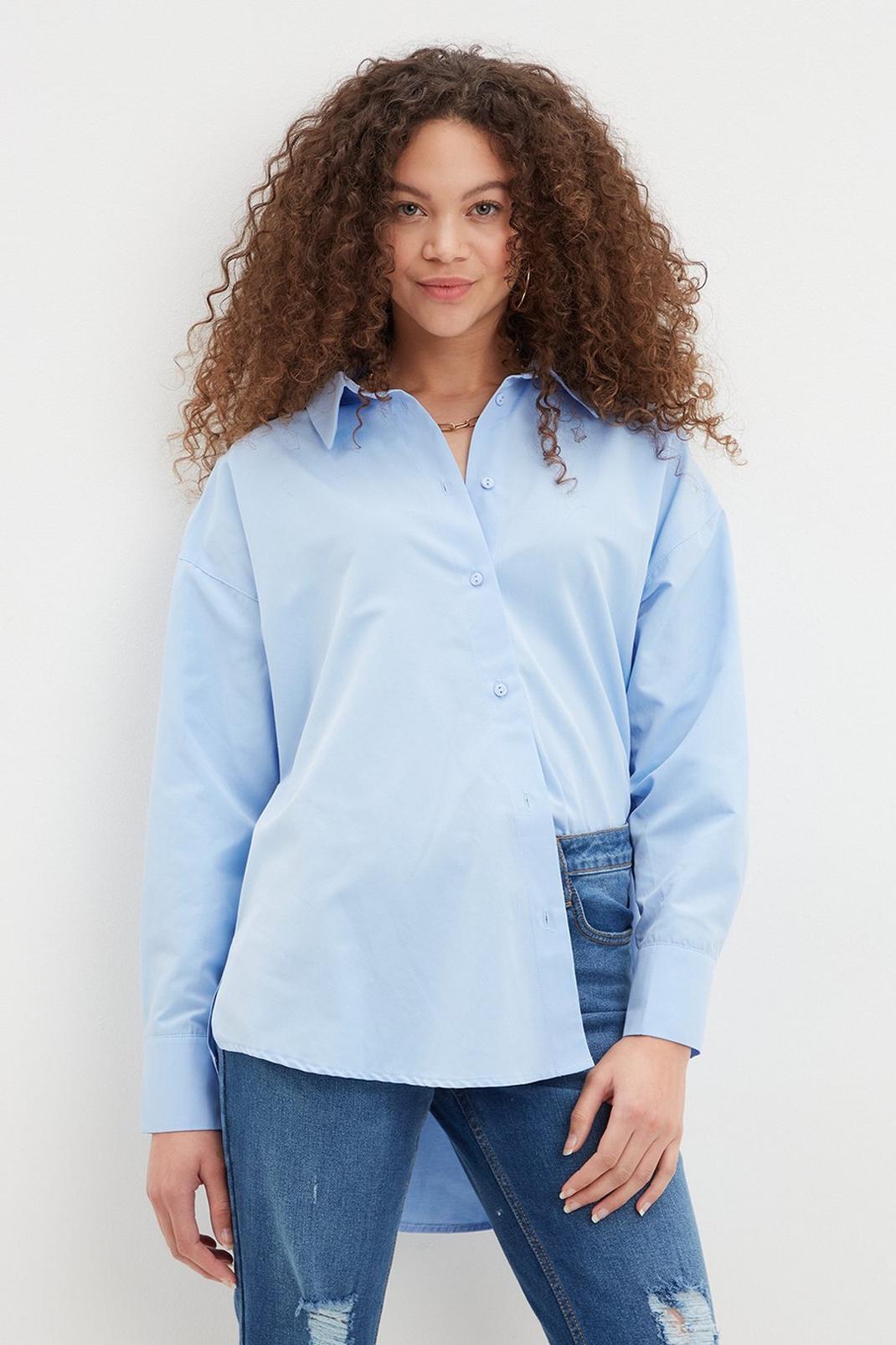 Cornflower blue Petite Cotton Poplin Oversized Shirt image number 1