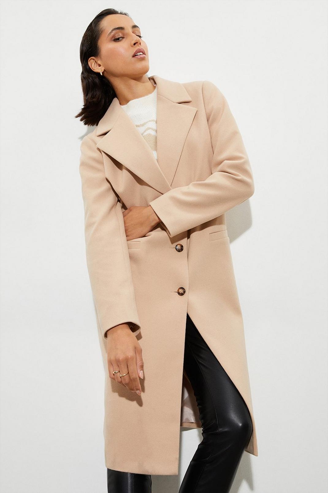 Camel Tall Single Breasted Boyfriend Coat image number 1